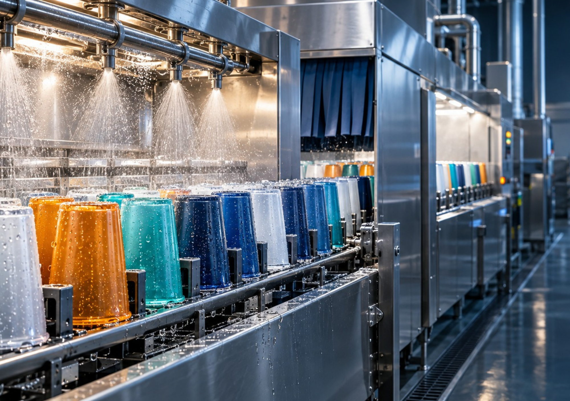 Industriële wasstraat voor herbruikbare bekers